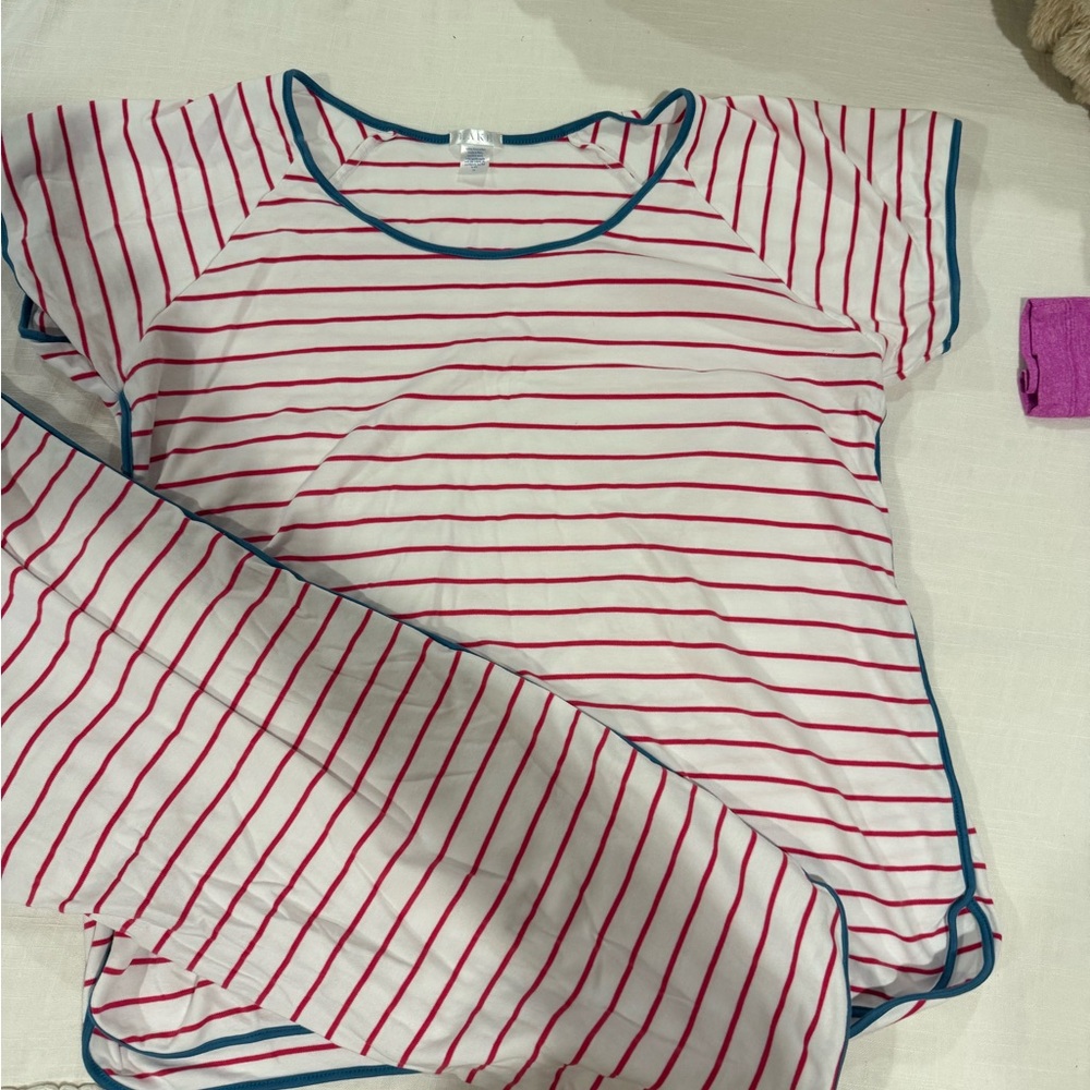 Lake fuchsia and White Striped Pajama set